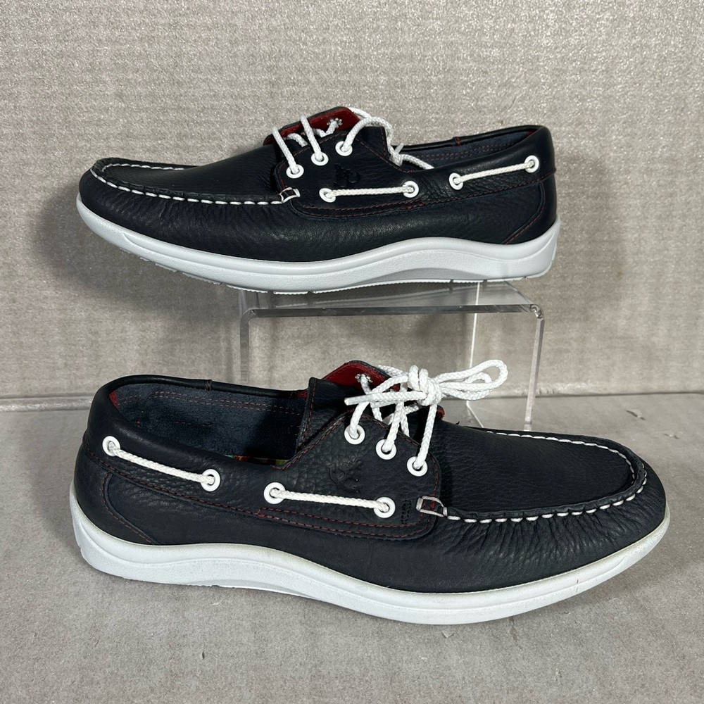SAS Black Leather Moccasins with White Laces